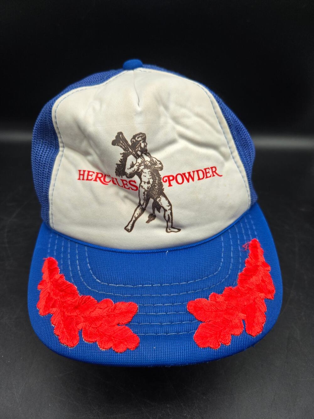 Vintage Hercules Powder Mesh Trucker Hat Red Oak Leaf Snapback Blue Cap USA